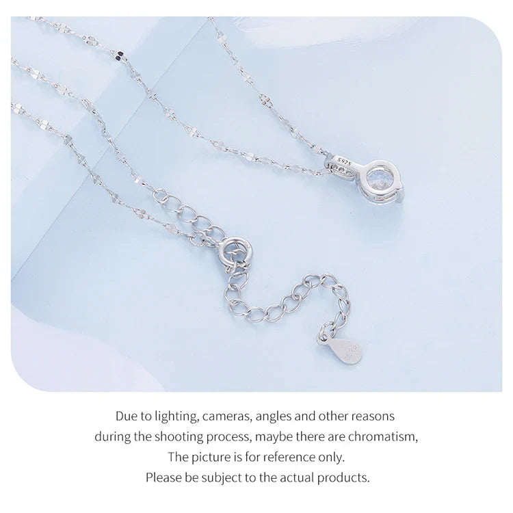 925 Sterling Silver Simple Clear Zircon Pendant Necklace for Women Wedding Engagement Anniversary Fine Jewelry BSN273