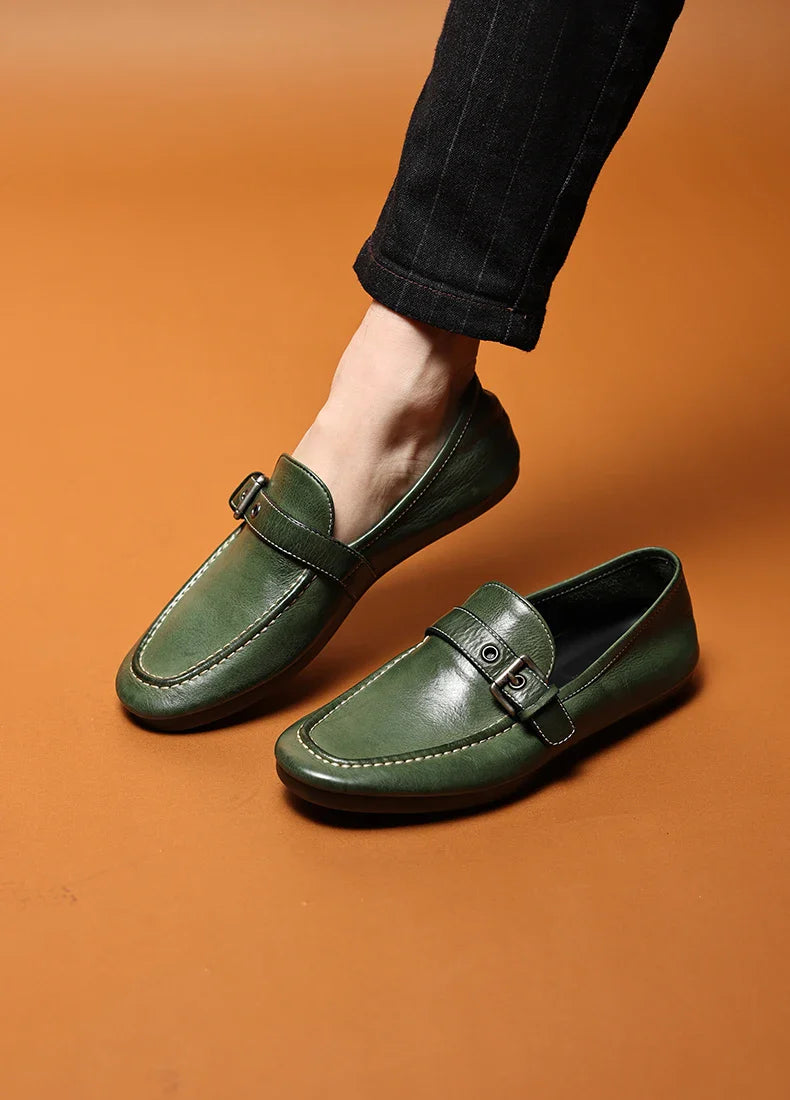 High-end Washed Genuine Leather Loafers Men's Shoes Slip on Fashion Trendy Casual Dress Work Leather Shoes Male Flats