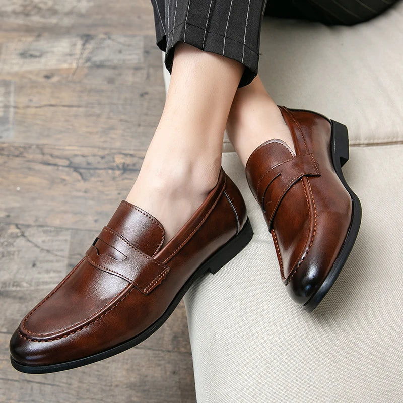 2026 Spring and Autumn Loafers Men Slip-On Business Formal Casual Shoes Brown MenShoes Leather Men Dress Shoes Large Size 38-48