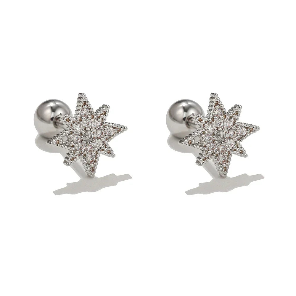 New Design Stainless Steel Cubic Zirconia Chain Stud Earrings For Women Star Moon Cartilage Earring Piercing Jewelry