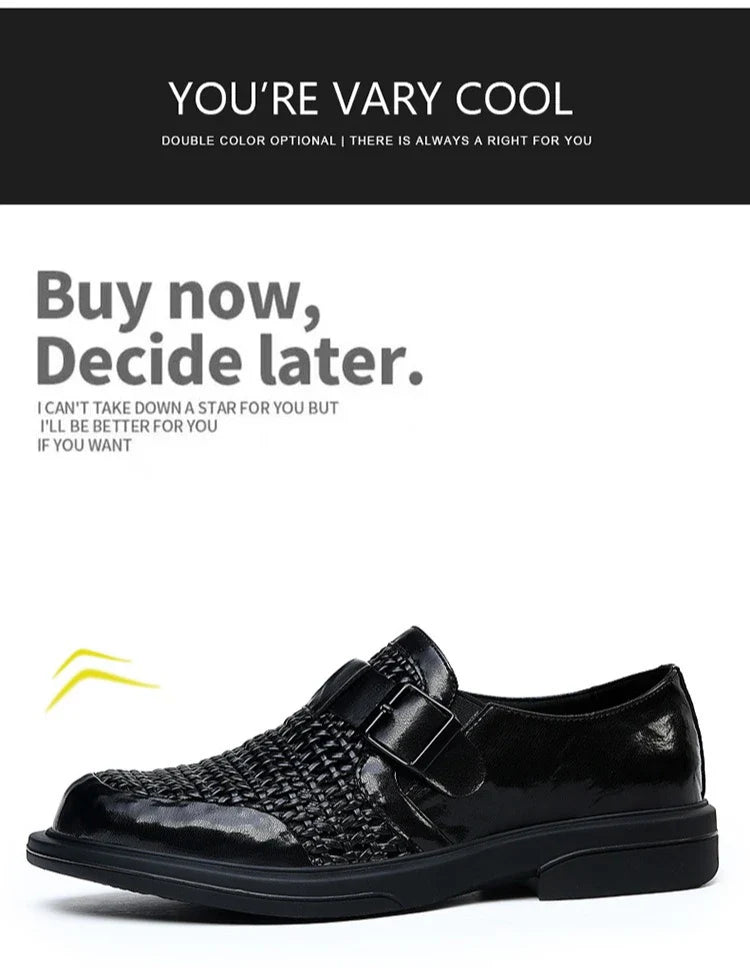 Breathable Hallow Business Leather Shoes for Men Buckle Designer Black Fashion Casual Shoe Male Summer British Elegant Shoes Man