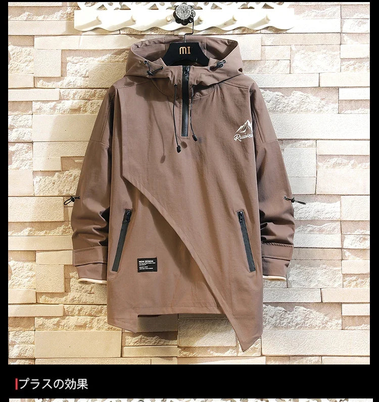 Men Jacket Korea Fashion 2023 Spring Hooded Jack Black Patchwork Zipper Coats Streetwear OverSize Men Clothing