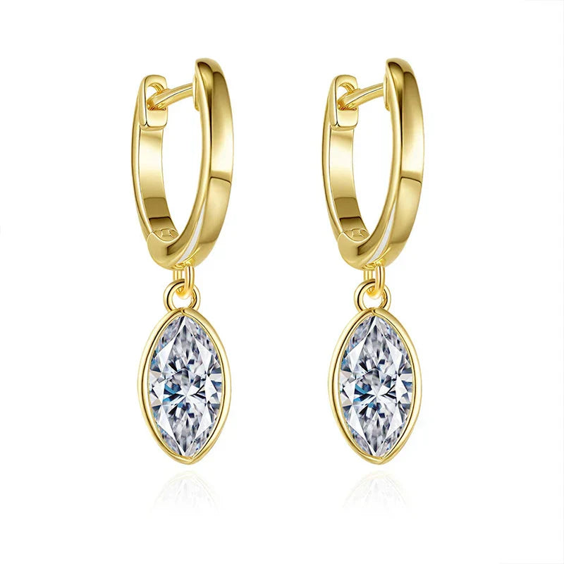 Pass Tested 1CTTW Marquise Cut Moissanite Hoop Earrings for Women 18K Plated Wedding S925 Silver Jewelry Birthday Gift