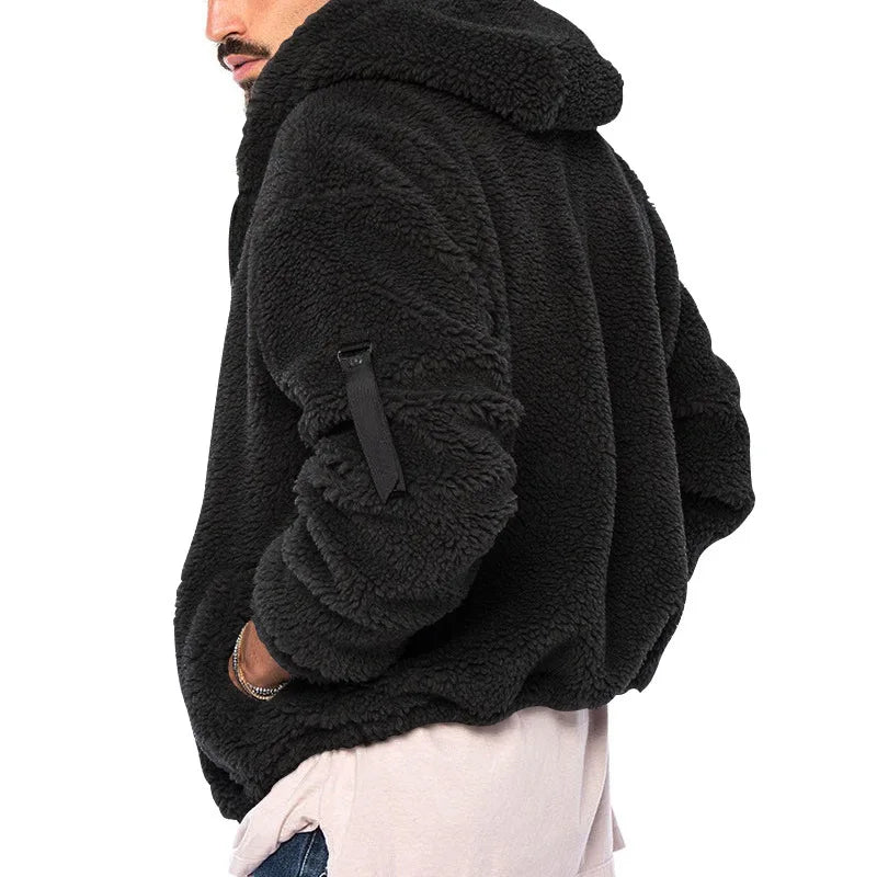 Men's Autumn and Winter Double-Sided Fleece Warm Jacket  Loose Hooded Casual Jacket