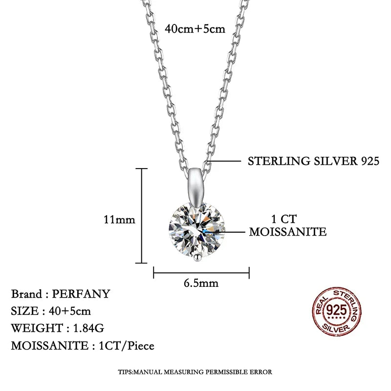 1-3CT Moissanite Necklace for Women S925 Pure Silver Laboratory Diamond Pendant Classic Fashion Jewelry Party Gift