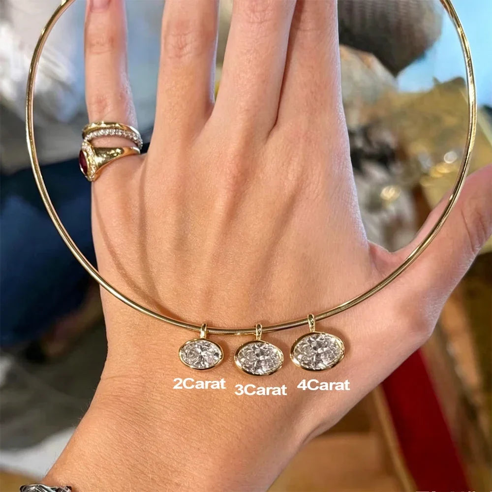 2/3/zct Oval Cut Solitaire Moissanite Pendant Necklaces for Women Wedding S925 Silver 1.5mm Big Diamond Omega Neck Chain Choker