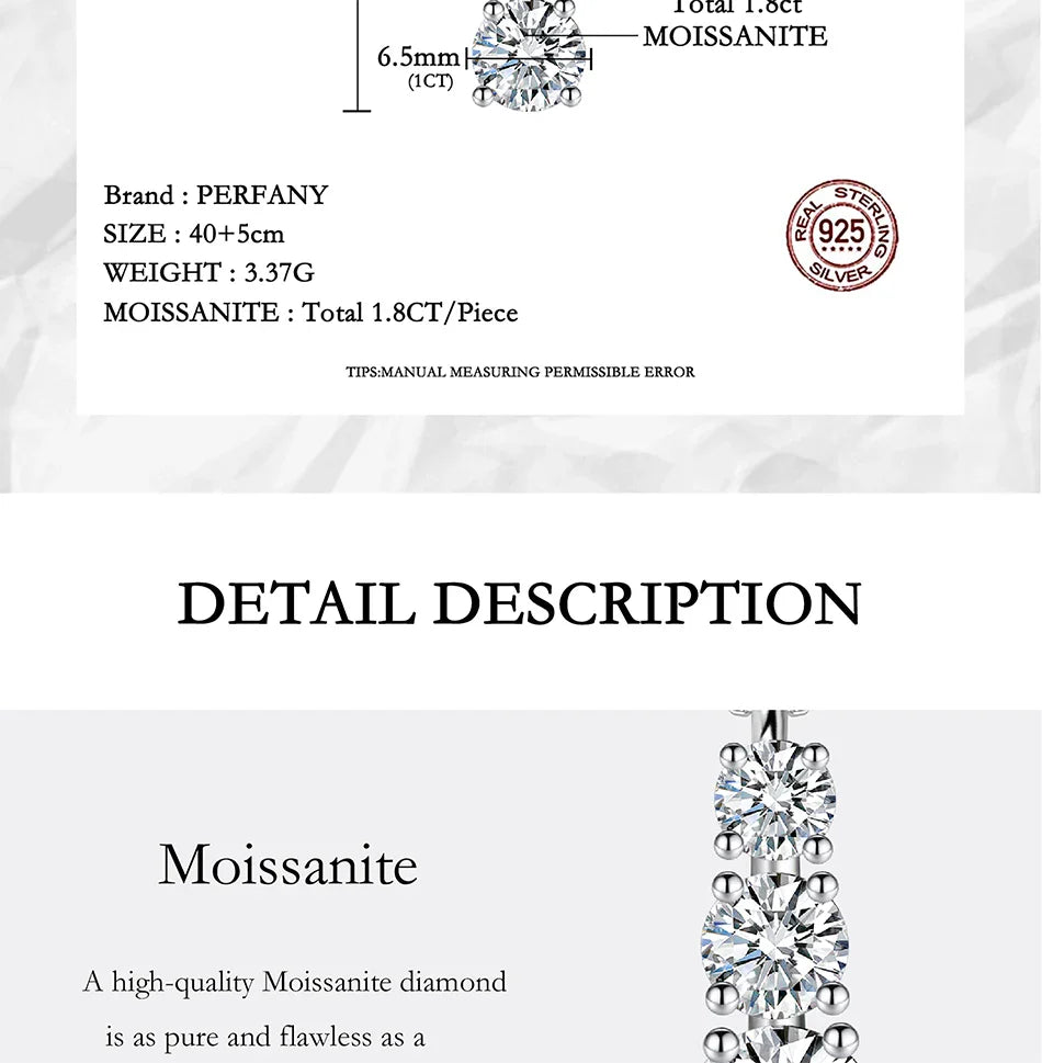 1.8CT Moissanite Necklace for Women S925 Pure Silver 3-Stone Laboratory Cultivated Diamond Pendant Luxury Jewelry Gift