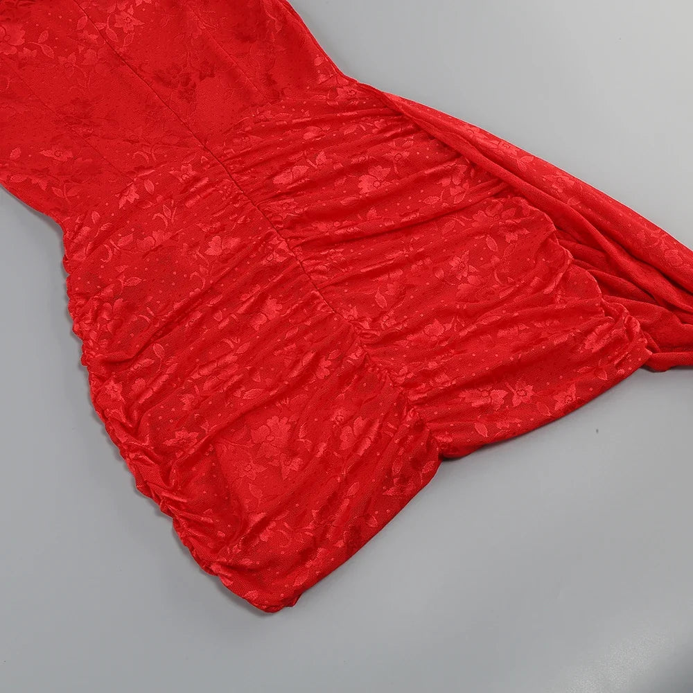 2024 New Fashion Red White Women Gloves Sexy Bodycon Mini Draped Dress Nightclub Party Bar Singer Birthday Celebrate Dress