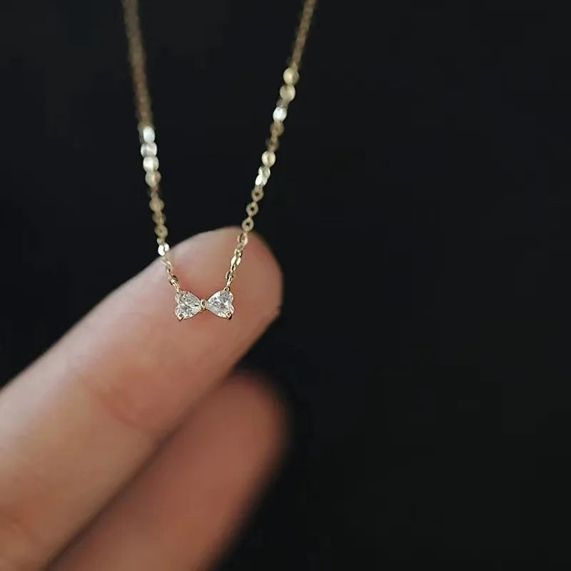 New style 925 Sterling Silver Geometric Simple Bow Necklace For Women Engagement Fine Jewelry Wedding Party Birthday Gift