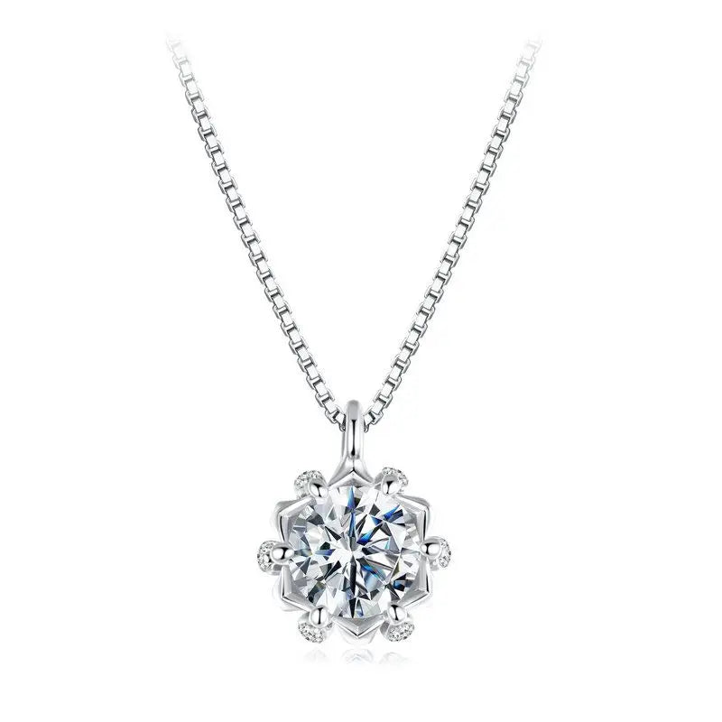 0.5CT Flower Buds Moissanite Necklace, 925 Sterling Silver Halo Pendant Necklace with Box Chain for Women Romantic Gift