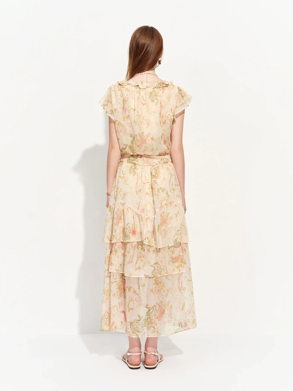 2026 Summer Women‘s Tiered Ruffle Lace Trim Chiffon Long Short Dress Flowy Smocked Maxi for French Romantic Coquette Style