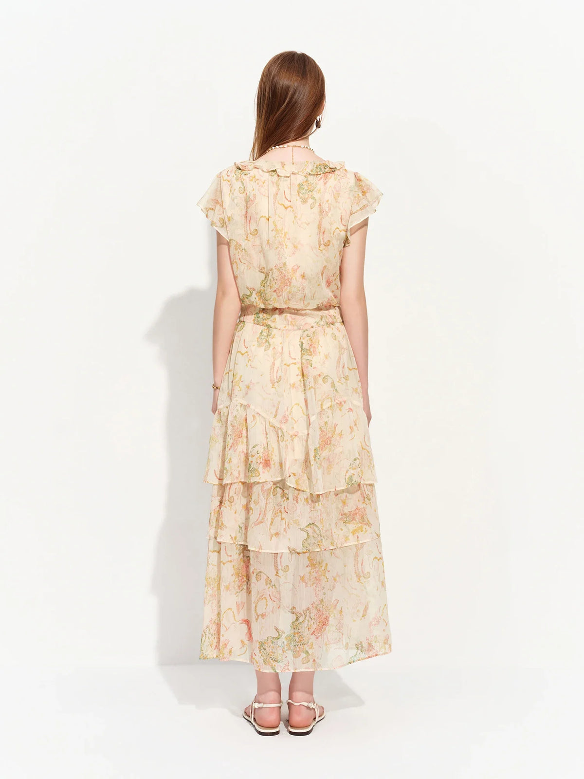 2026 Summer Women‘s Tiered Ruffle Lace Trim Chiffon Long Short Dress Flowy Smocked Maxi for French Romantic Coquette Style