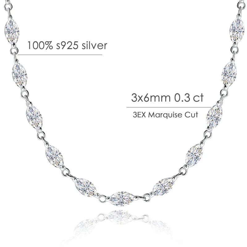 14.35-19ct Marquise Cut Moissanite Tennis Necklaces for Women Wedding Jewelry s925 Silver Authentic Moissanite Necklace