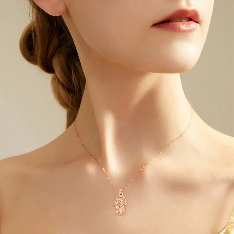 Hamsa Hand Real Moissanite Pendant Necklace for Men Women 925 Sterling Silver 18k Gold Plated Hiphop Fatima Necklace Jewelry