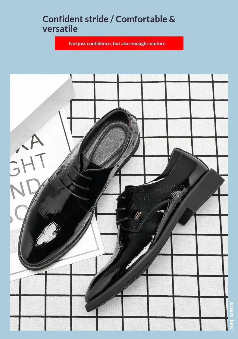 Mens Elevator Shoes 6/8CM Height Increase Invisible Hidden Formal Oxford Derby Leather Dress Shoes for Wedding Business Lace Up