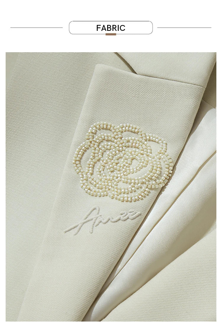 2026 Short Jacket Women's Shoulder Padded Suit Collar Rose Beaded Embroidery Autumn Long-sleeve Commuter Top 12521069