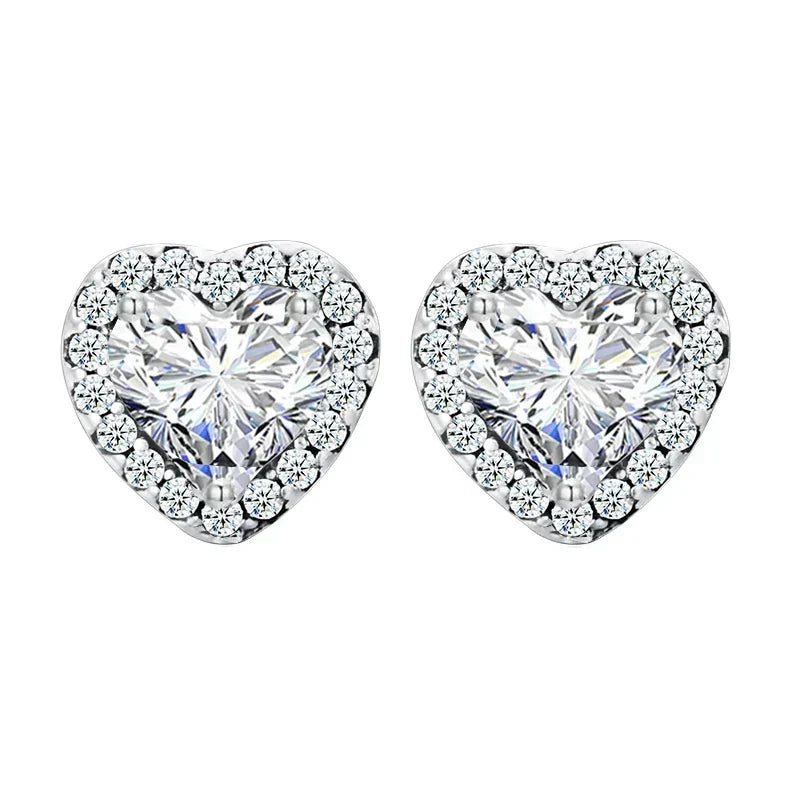 Gold Plated Halo CZ Stud Earrings 925 Sterling Silver Hypoallergenic Classic Elegant Heart Earrings Jewellry BSE894