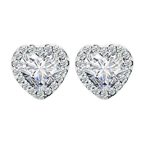 18K Gold Heart CZ Stud Earrings 925 Sterling Silver Hypoallergenic Classic Halo Earrings Circle Setting Women Dating Gift