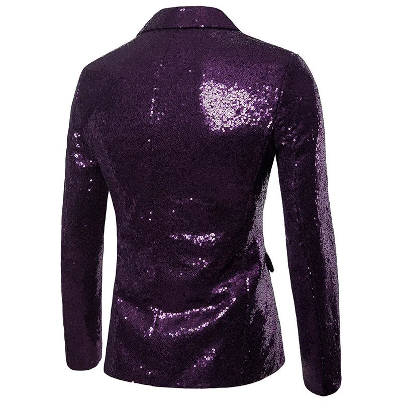 High End Men's Gold Sequin Suit European and American Hosting Performance Dress Korean Version Slim Fit Studio Suit Jacket