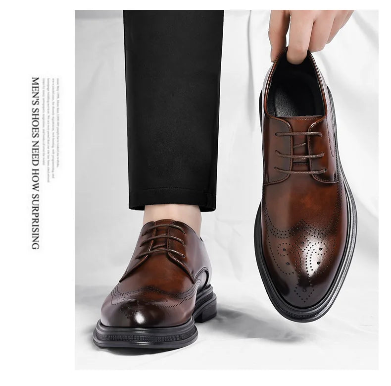 Business Formal Casual Wedding Shoes for Men Fashion New Designer Inner Increase Shoes Male Spring Autumn Retro Leather Shoe Man