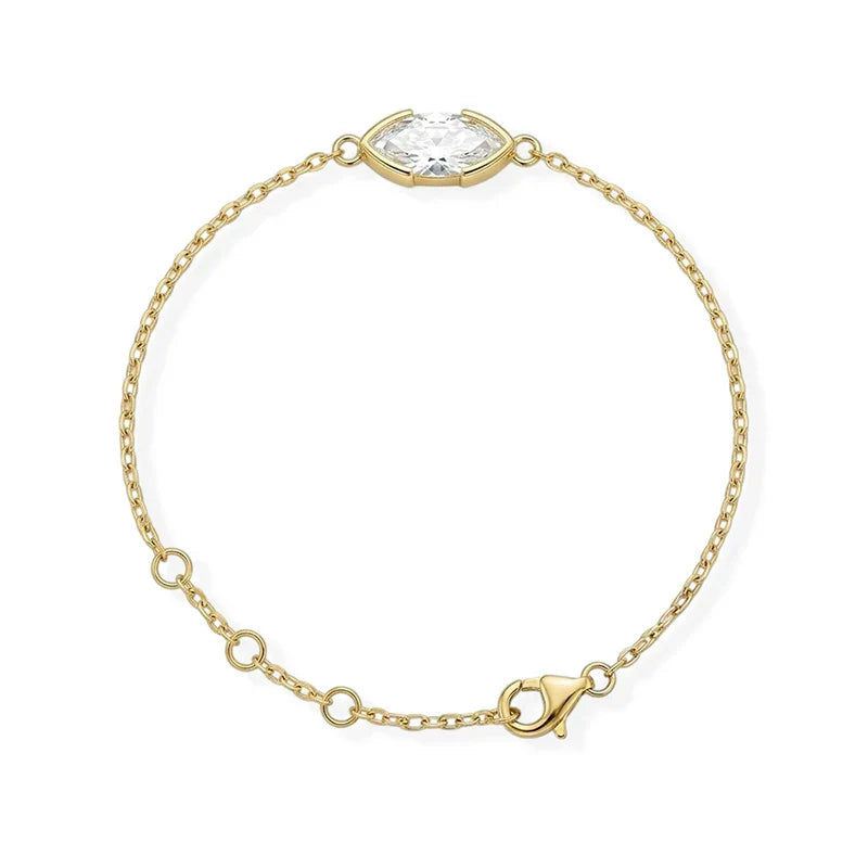1CT D Color Marquise Cut Moissanite Bracelets for Women Adjustable Chain Birthday Gift 100% Real Pure 925 Silver Jewelry