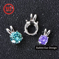 S925 Sterling Silver Rabbit Ear Pendant Setting, Blank Mount for 5-12mm Round Stones, DIY Handmade Jewelry Making Supplies
