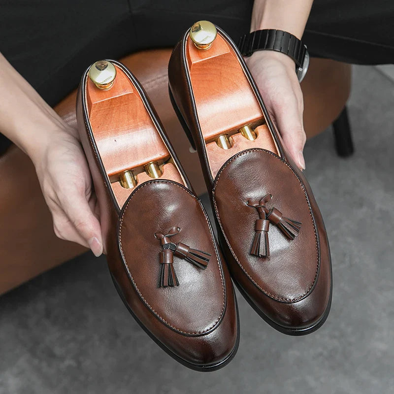 Men's Formal Tassel Loafers – Genuine Leather Slip-On Dress Shoes, Black & Brown, EU 40–47