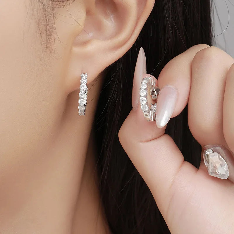 0.1carat All Moissanite Hoop Earrings D Color Sparkling Diamond Earring for Women 925 Sterling Silver Studs Fine Jewelry