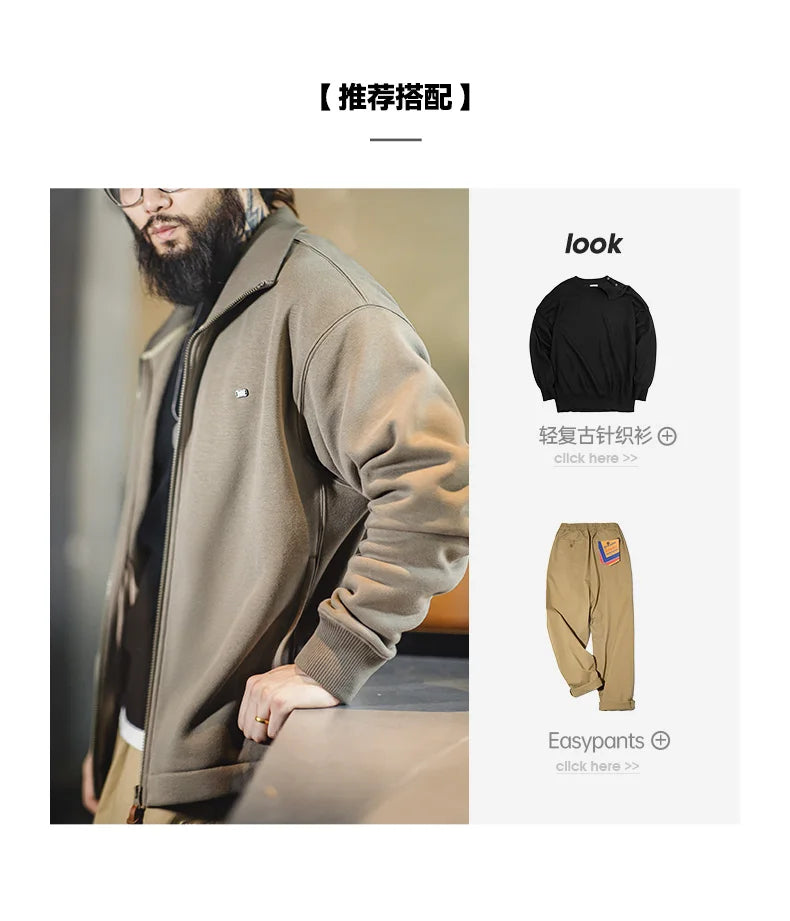 Men's High Neck Warm Jacket Polar Fleece Lining Thickened Coat Casual Sports Style Cardigan Sweater Vintage Tennis Jacket