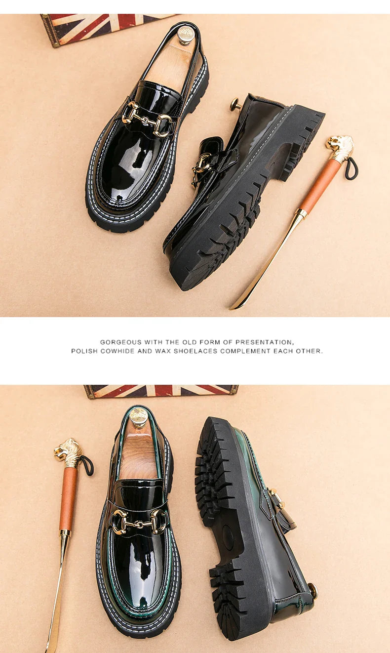 New Men Patent Leather Loafers Fashion Casual Shoes Male Thick Sole Increased Height Slip On Breathable Comfortable Driving Shoe