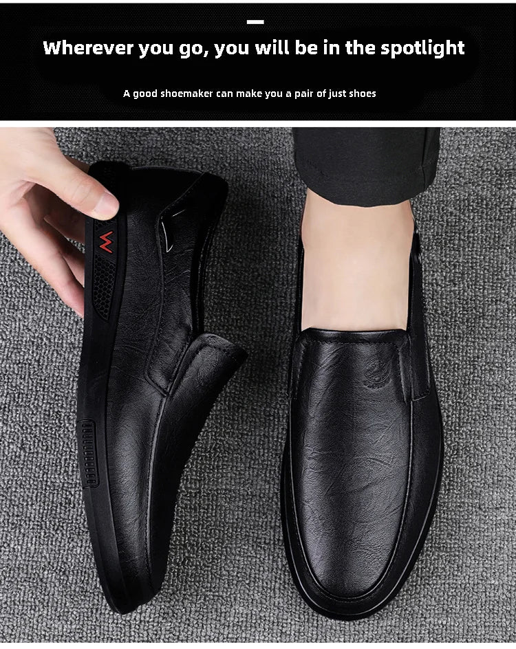 CLOHOO Men's Business Casual Shoes Handmade Layered Cowhide Rubber Bottom Leather Footwear for Office And Leisure