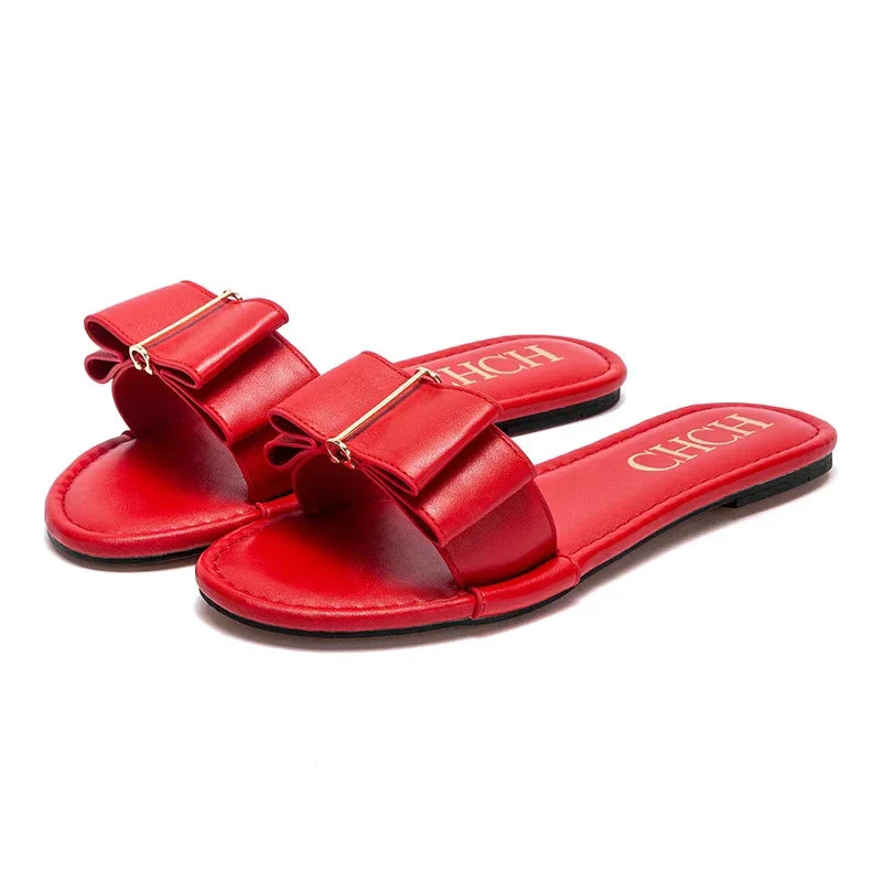 Slippers high quality PU flat women's shoes red shoes 2025 luxury brand new listing