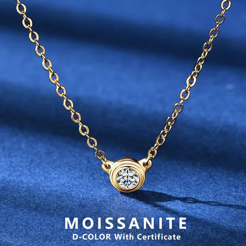 3MM 0.1CT Moissanite Necklace Original 925 Sterling Silver Pendant Necklaces  For Women Delicate Neck Jewellry Gift
