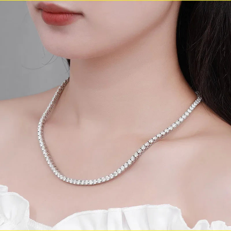 Real 2.5/3/4/5mm Full Moissanite Tennis Necklace for Women 925 Sterling Silver Diamond Neck Chains Necklaces Fine Jewelry