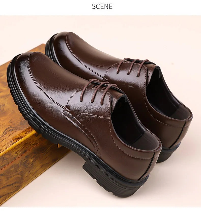 Men's Lace-up Business Casual Leather Shoes Spring Autumn New Platform Work Shoes Male Fashion Solid Color Dress Shoe Man