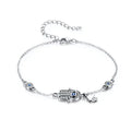 925 Sterling Silver Fatima Hand Lucky Chain Link Bracelet Blue Evil Eye Lobster Clasp Adjustable Hamsa Chain Bracelet