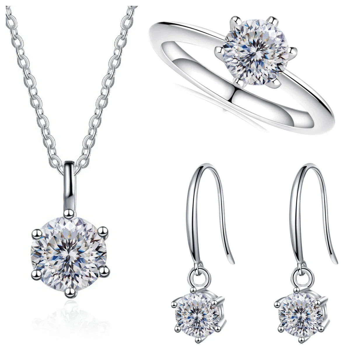 Total 2.5ct Solitaire 925 Sterling Silver moissanite Jewelry set for charm lady  for Women Fine Jewelry dating party gift