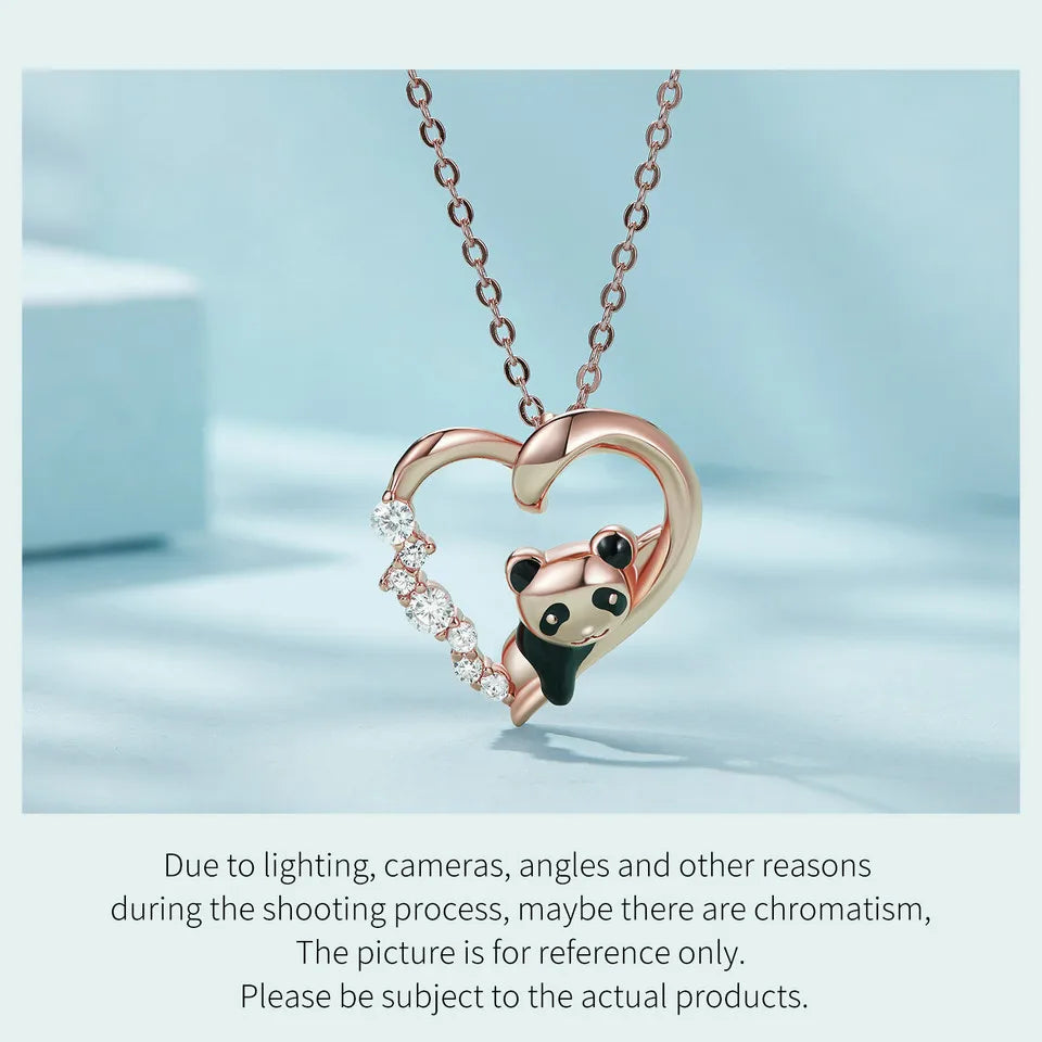925 Sterling Silver Baby Panda Crystal Necklace Enamel Cute Animal Charm Chain Link for Women Gift 17.71'' SCN453