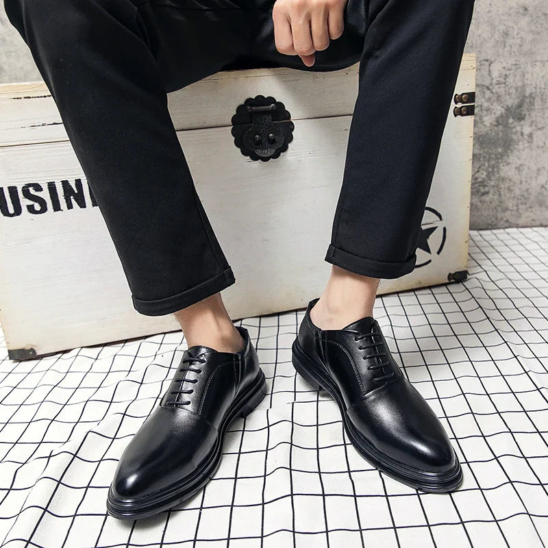 Brand Classic Derby Shoes Leather Man Business Dress Office Leather Shoes Flats Men Fashion Wedding Party Suit Club Shoe Vintage