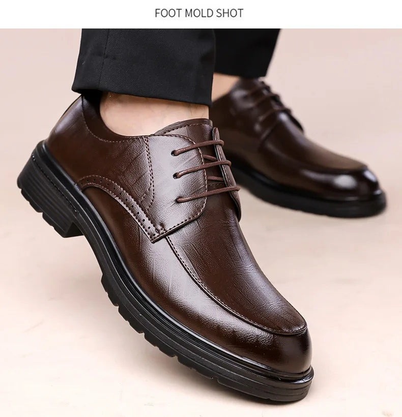 Men's Lace-up Business Casual Leather Shoes Spring Autumn New Platform Work Shoes Male Fashion Solid Color Dress Shoe Man