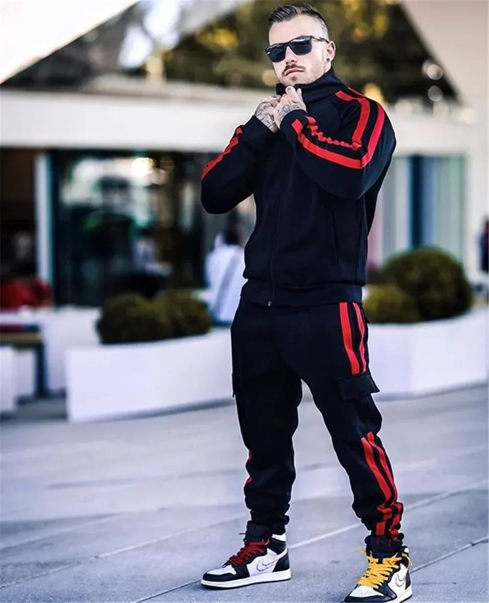2025 New Men's Zipper Tracksuit Set Sweatshirt and Sweatpants Sports Suit Running Fitness Clothing