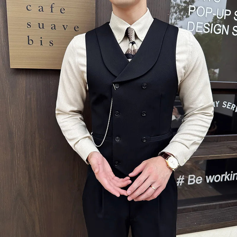 (1 Pcs Vest）2024 Latest Style Design Double Breasted Men Suit Vests Formal Groom Wedding Social Slim Fit Sleeveless Vest Coats