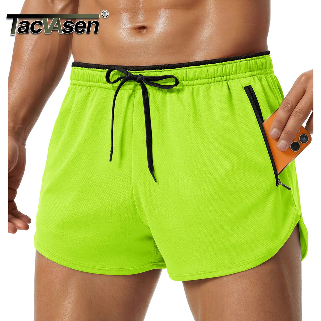 Men's Mesh Running 3" Shorts Quick Dry Lightweight Athletic Workout Gym Shorts Zipper Pockets Shorts Outdoor Fitness