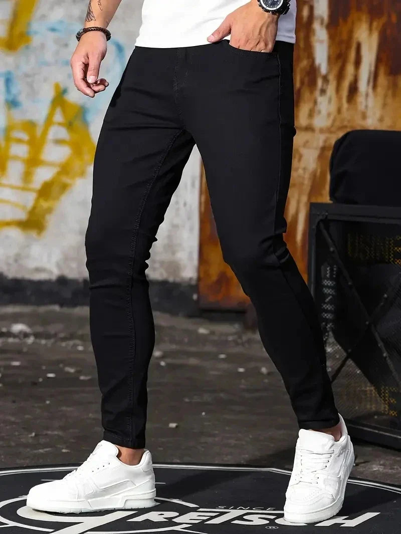 Men Jeans Skyblue Black Zipper Stretch Jeans Casual Slim Fit Trousers Male Plus Size Pencil Pants Denim Skinny Jeans for Men