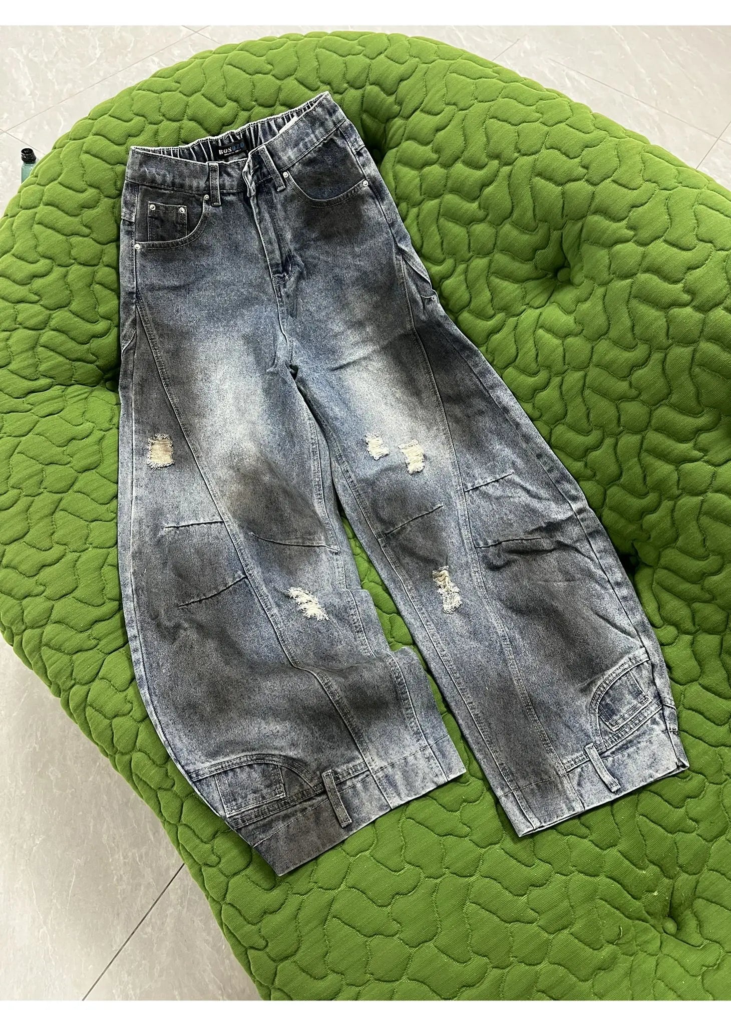 Autumn New Men's 98% Cotton Jeans American Y2k Streetwear Hole Patchwork Design Denim Pants Youth Straight Baggy Stretch Jeans