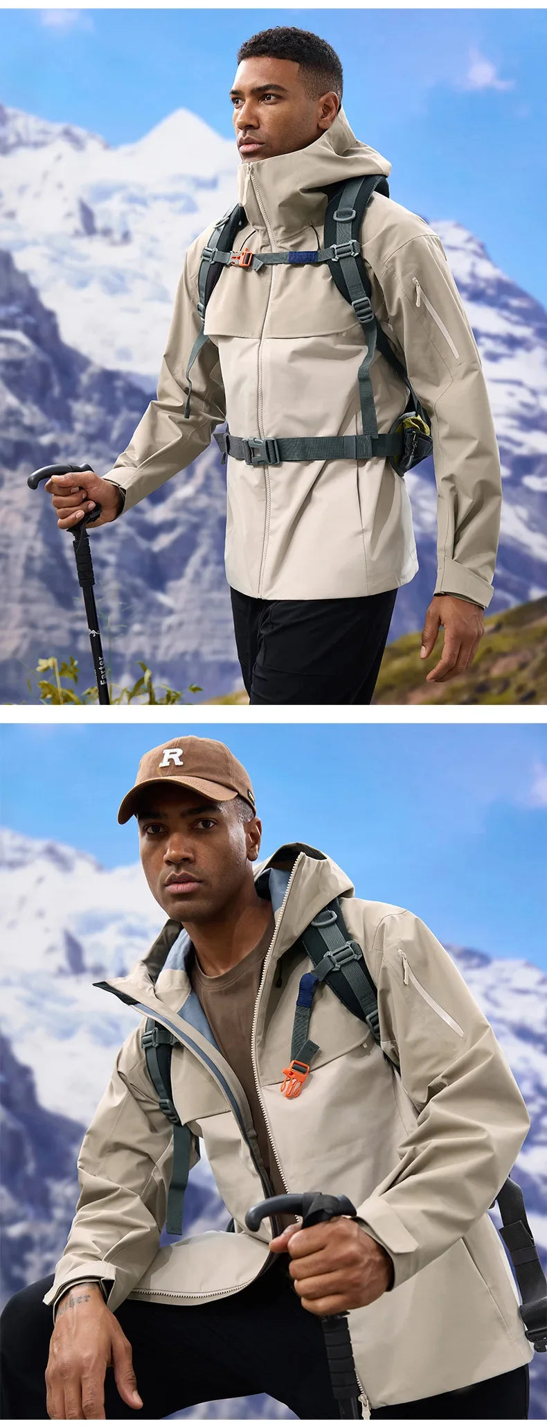 Autumn and Winter Hard-Shell Windbreaker Windproof Rainproof Breathable Outdoor Hiking Mountaineering Ski Suit Hooded Jacket