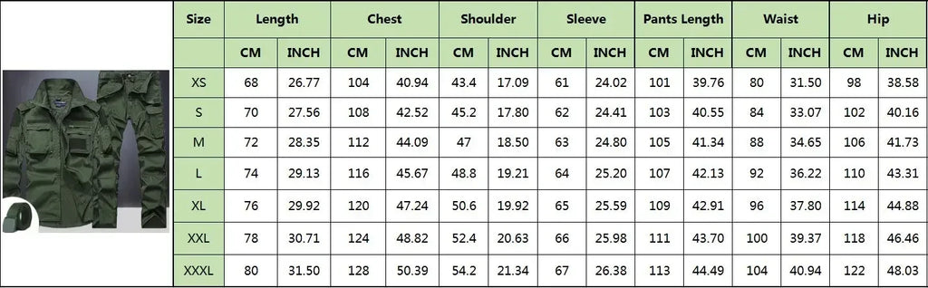 Summer Tactical Sets Mens Outdoor Breathable Multiple Pockets Combat Training  Long Sleeve Shirts Cargo Pants Suits Male