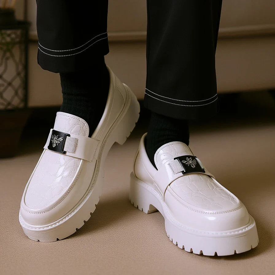 2026 Fashion Bee Design Men's Leather Shoes Thick Sole Luxury  Slip On Loafers Comfort Fashio Business Party Formal Dress Shoes