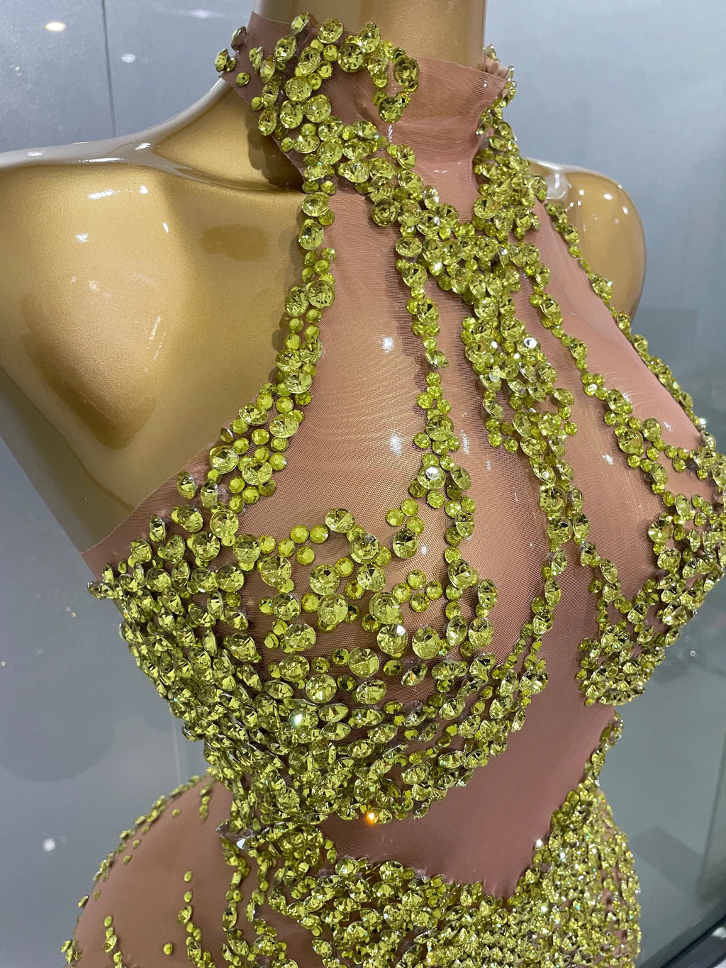 Sparkly Rhinestones Sexy Mesh See Through Dress Party Evening Prom Celebrate Birthday Dress Singer Dancer Show Stage Wear