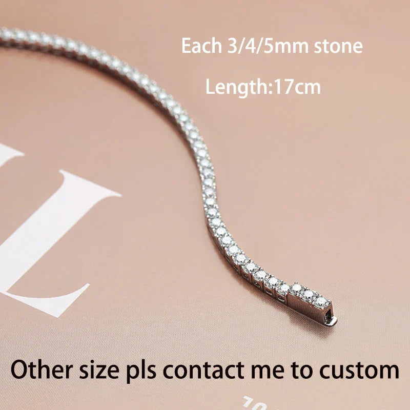 18k Plated 2-5mm Real Moissanite Tennis Bracelet for Women Spring Clasp S925 Sterling Silver Jewelry Men's Bracelet